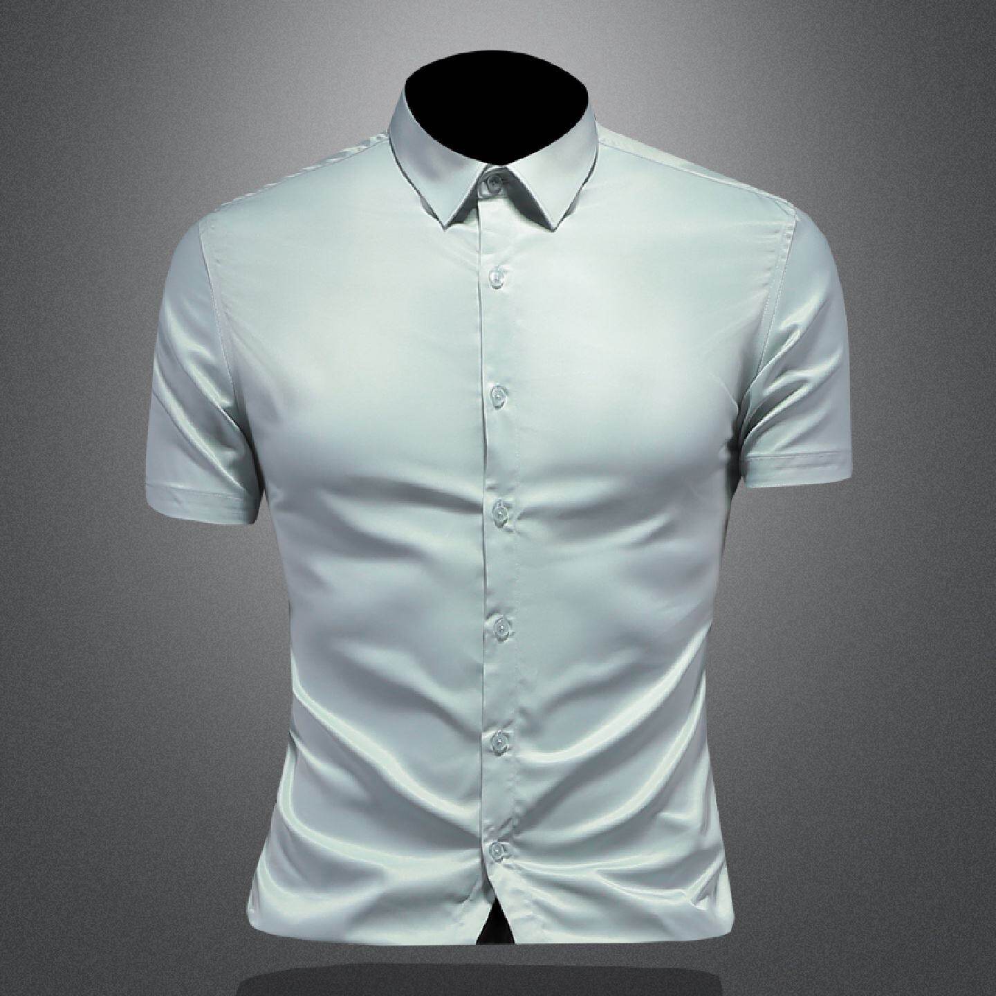 衬衫男短袖修身冰丝免烫垂感寸衫韩版休闲夏季新款衬衣薄款上衣潮