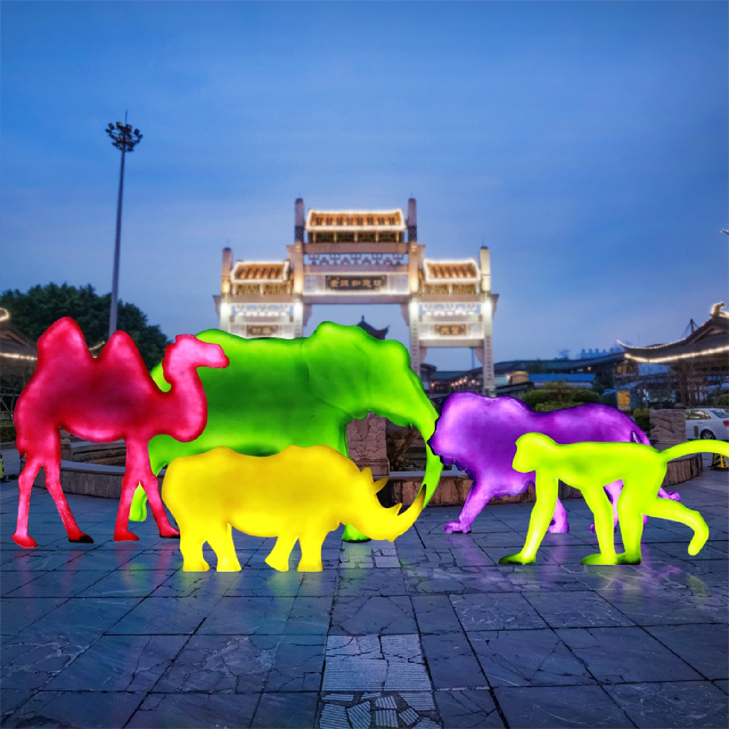 户外仿真动物几何剪影雕塑发光夜景小区公园商场抽象园林景观摆件