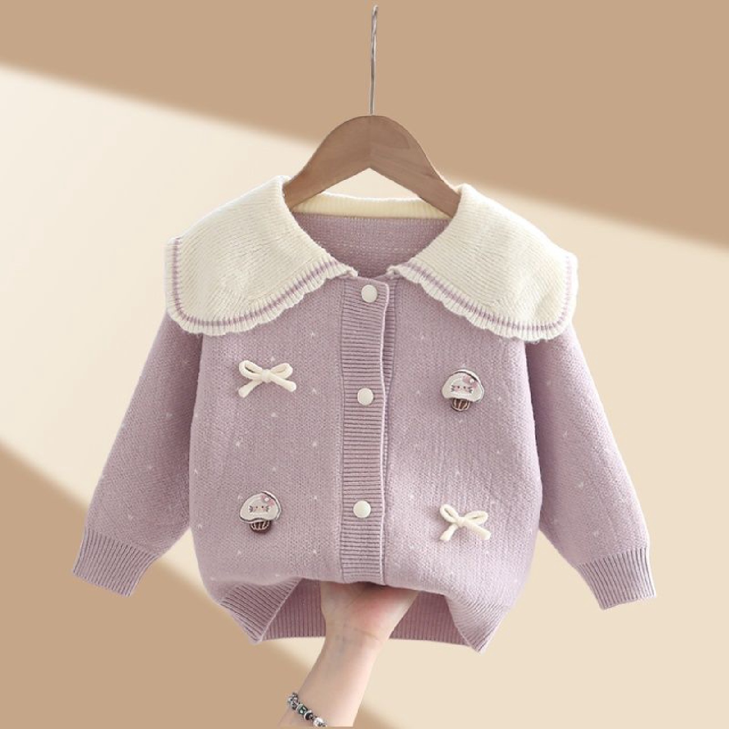 洋气女童大翻领针织开衫2025秋冬新款童装儿童毛衣小童娃娃领外套