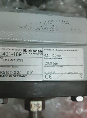 溢价-BARKSDALED1TM150SS压力开关