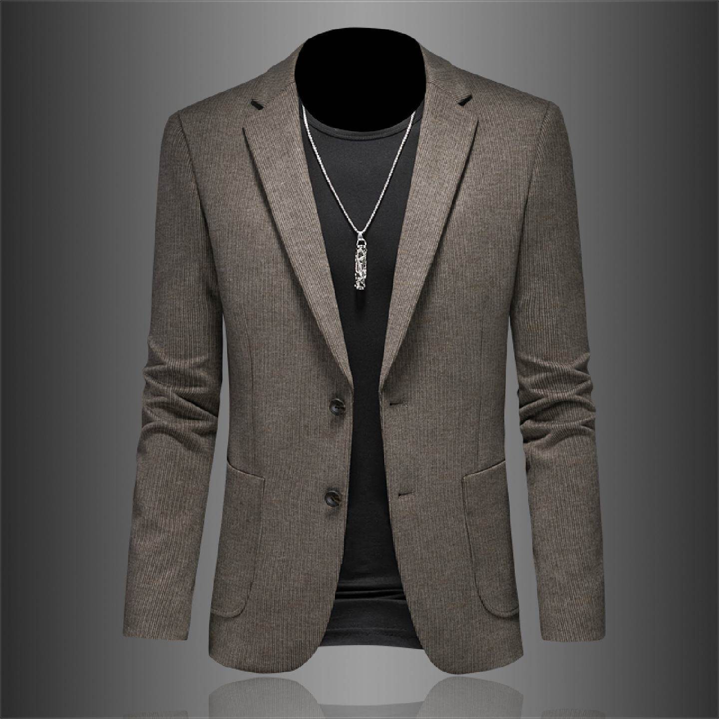 灯芯绒休闲西服外套男年秋冬季新款条纹商务修身单件细绒西装潮男