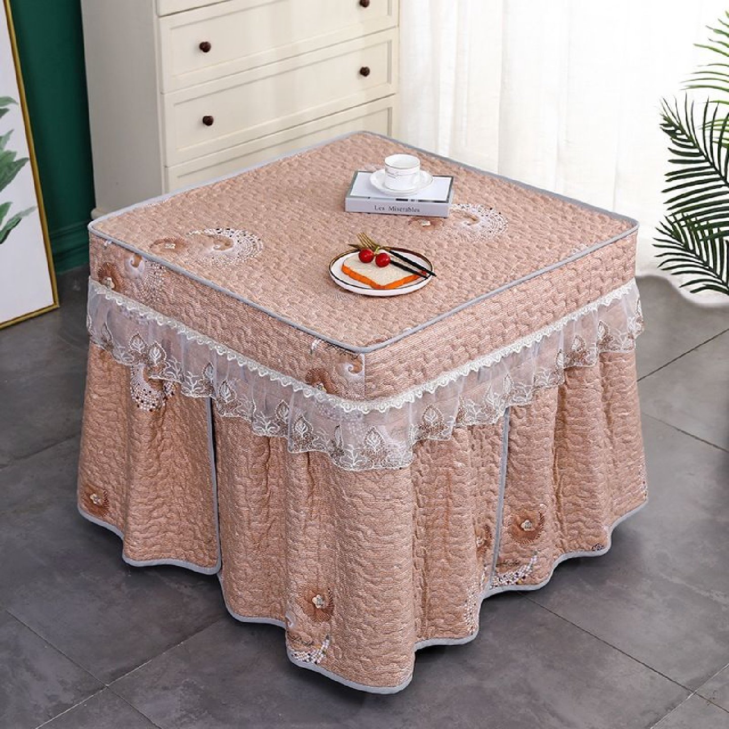 冬季电烤炉烤火罩布套正方形麻将桌取暖蕾丝布罩加厚烤火桌围罩套,居家布艺,烤火罩,淘宝优惠券,粉丝福利购,淘宝优惠卷