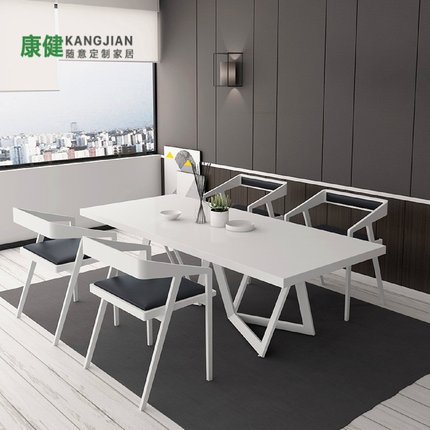 简约白色实木餐桌椅组合极简创意书桌现代办公桌个性时尚工作台