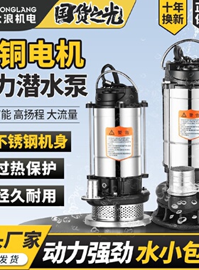 潜水泵220V小型不锈钢清水污水泵家用抽水泵农田灌溉高扬程排污泵