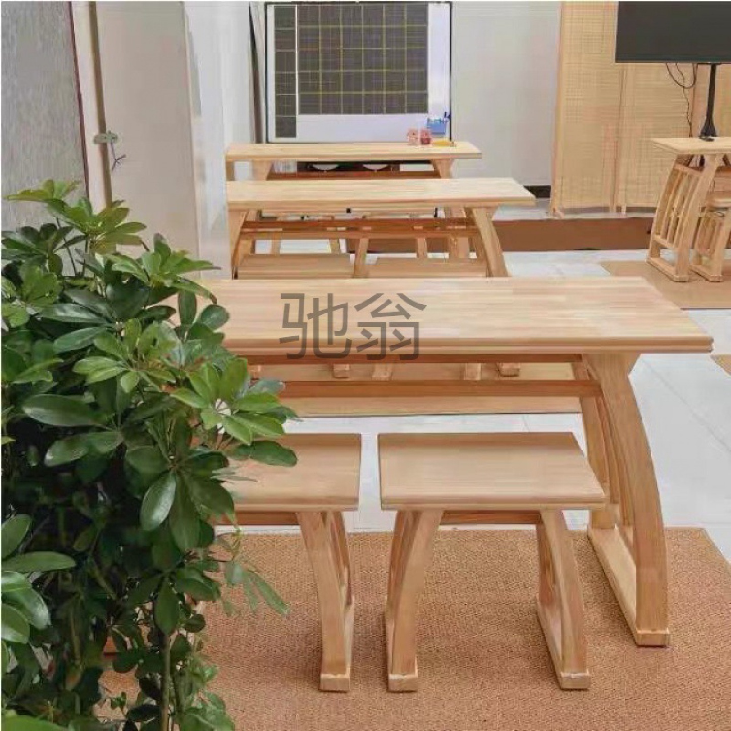 pq新中式实木国学桌马鞍桌培训班课桌椅幼儿园彷古书画桌学生书法