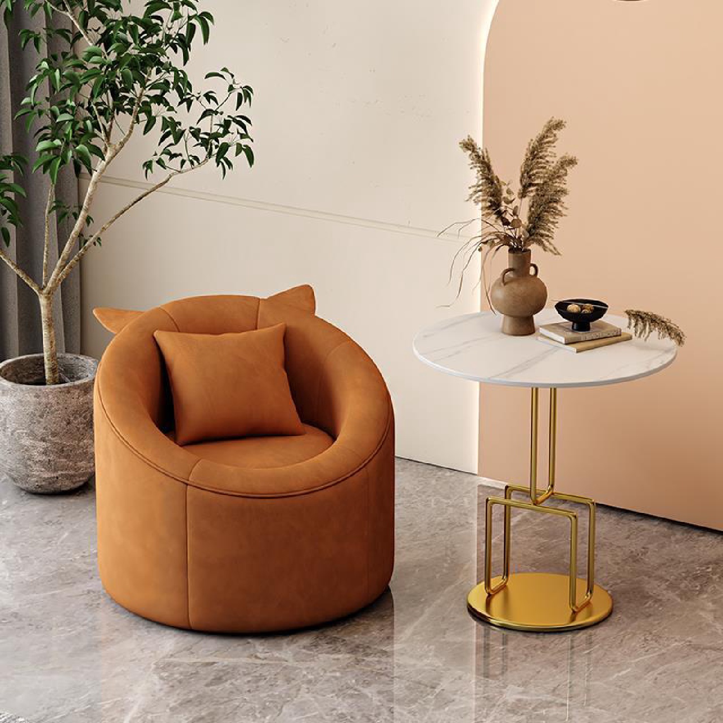 轻奢网红单人绒布沙发客厅卧室简约家用休闲椅北欧阳台圆形沙发椅