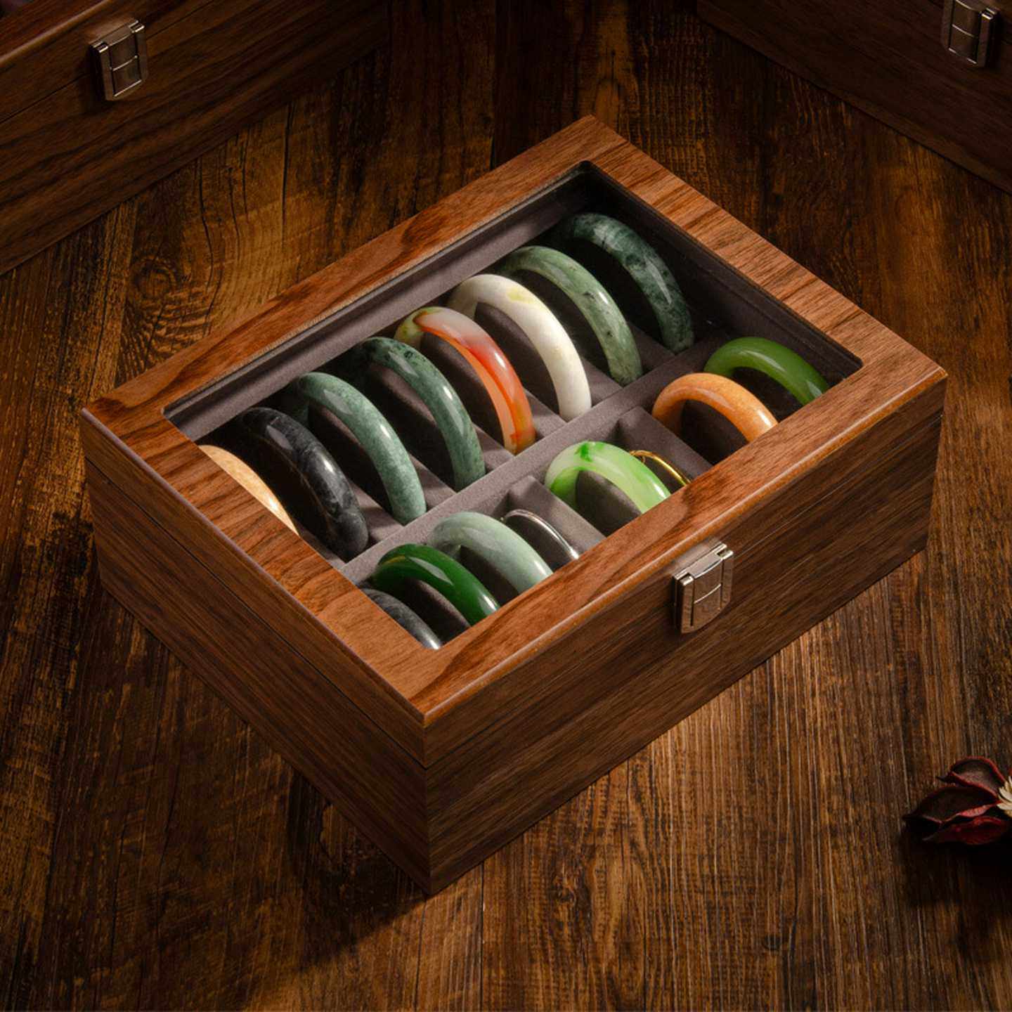 胡桃木质手镯收纳盒子高档大容量翡翠黄金手串玉器整理展示收藏盒