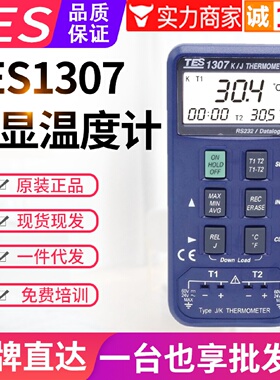 寻I台湾泰仕记忆式温度表TES1307双通道KJ型热电偶数字温度计RS23