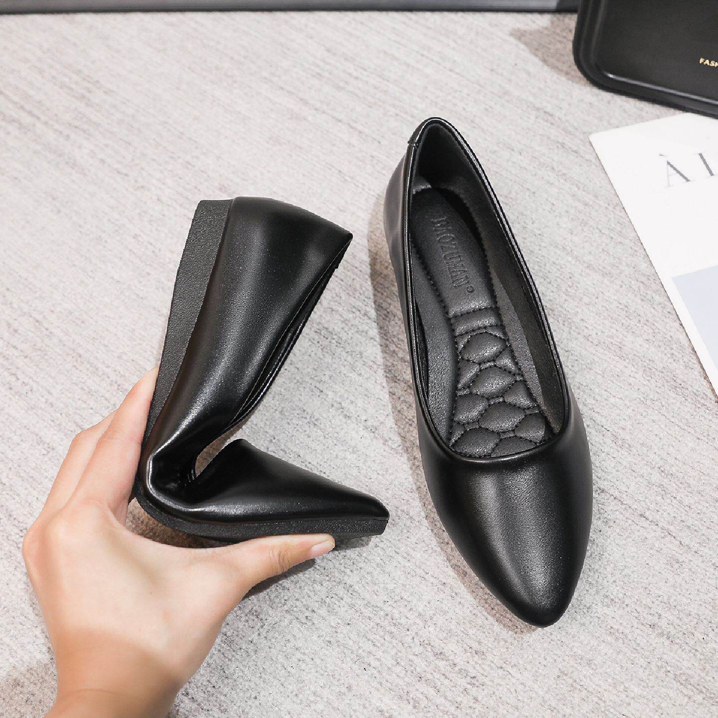 真皮软皮平底厚底软底皮鞋职业工装工作鞋女黑色上班舒适面试单鞋