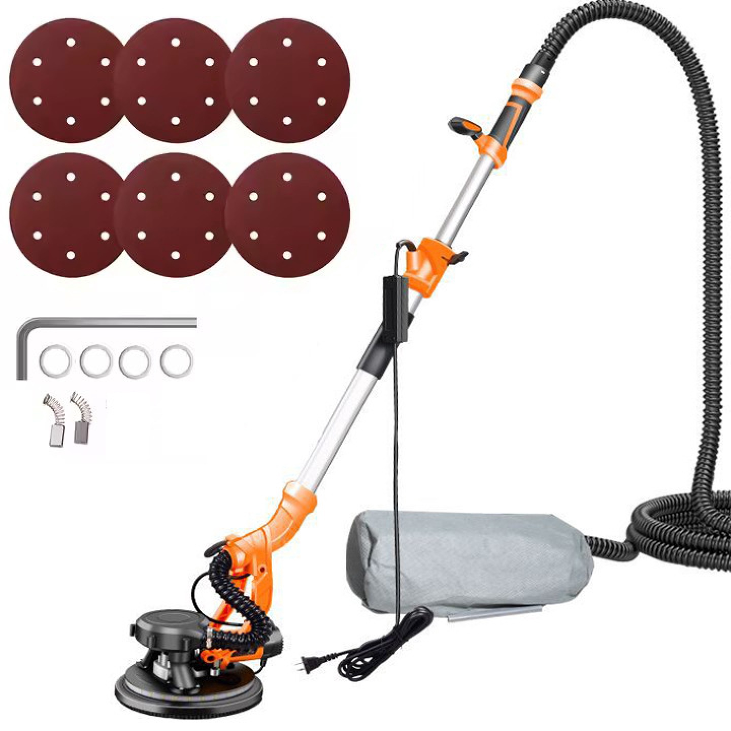 225MM墙壁打磨机墙面腻子打磨机砂纸机自吸尘带灯长杆磨墙机