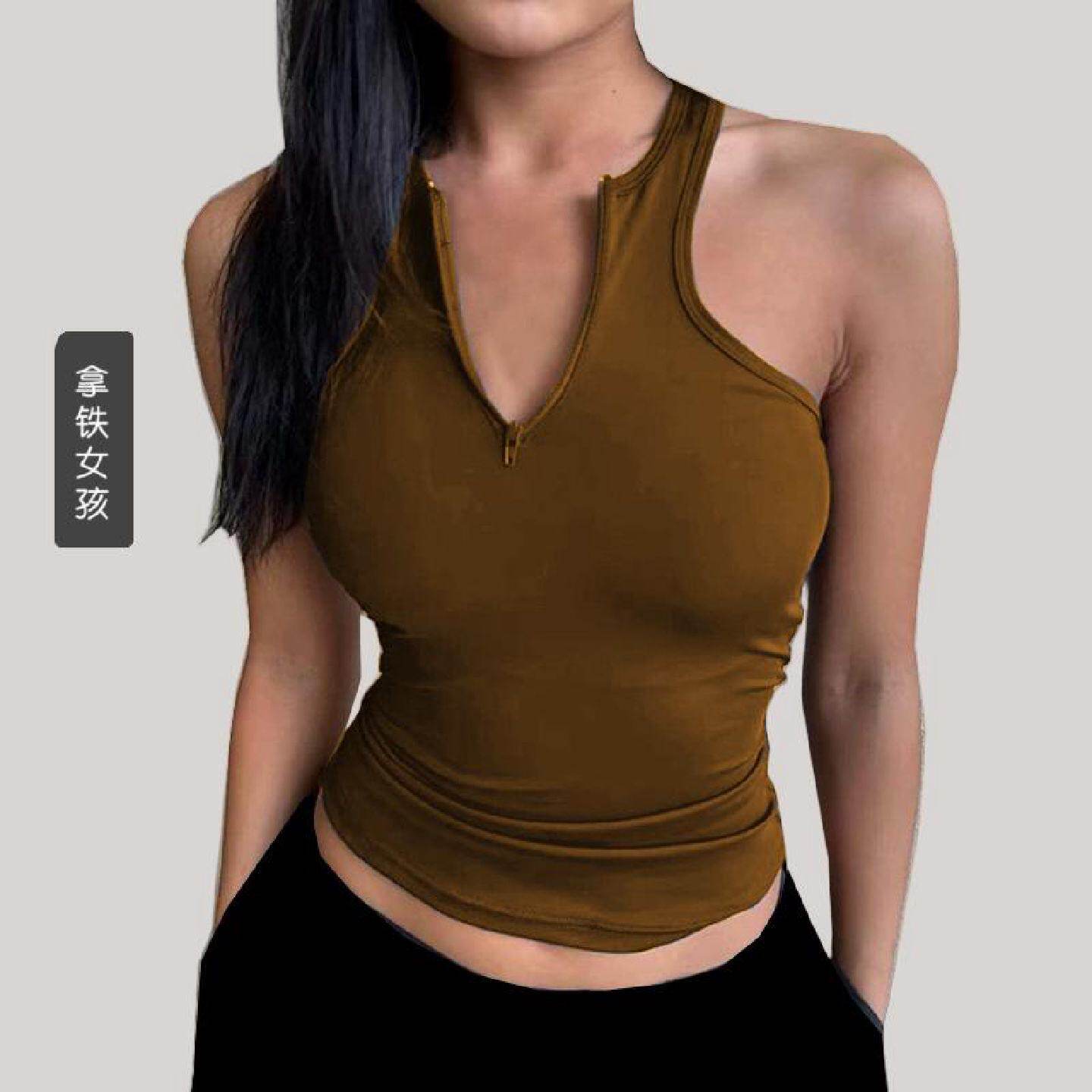 拿铁女孩带胸垫速干拉链工字性感显瘦瑜伽服跑步训练运动健身背心