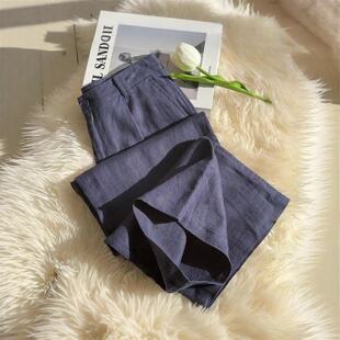 天丝亚麻阔腿裤女夏季薄款冰丝棉麻裤子小个子九分垂感直筒休闲裤