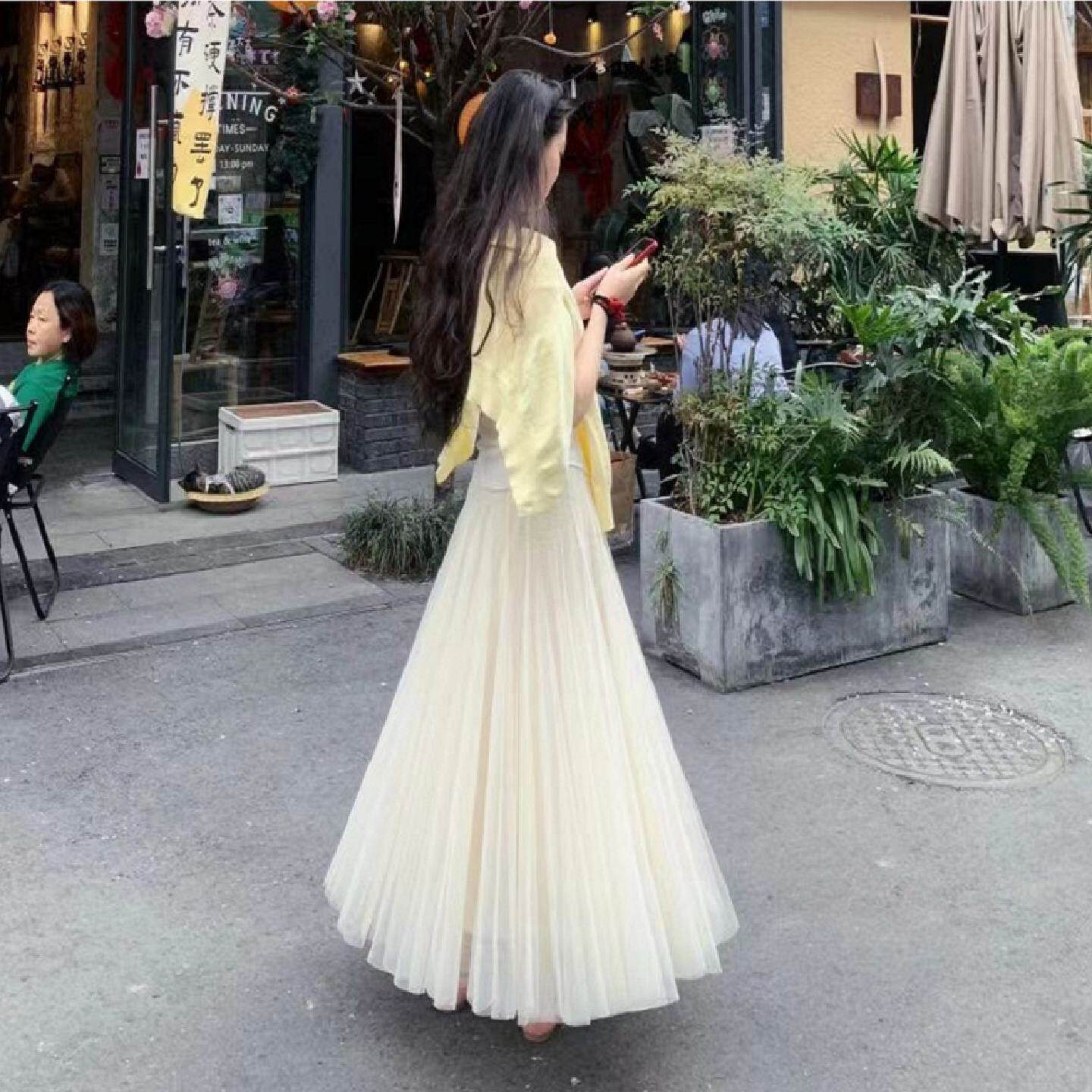 白色网纱a字裙半身裙仙2025新款春秋纱裙女半身高腰长款显瘦垂感