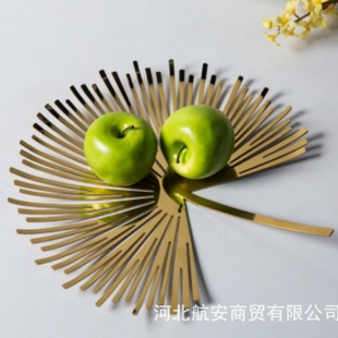 饰品工艺品 现代简约创意合金异形托盘样板房售楼处桌面餐桌软装