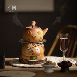 户外明火煮茶壶炭烤火炉子 熊猫炭烤煮茶炉家用围炉煮茶碳烤炉套装