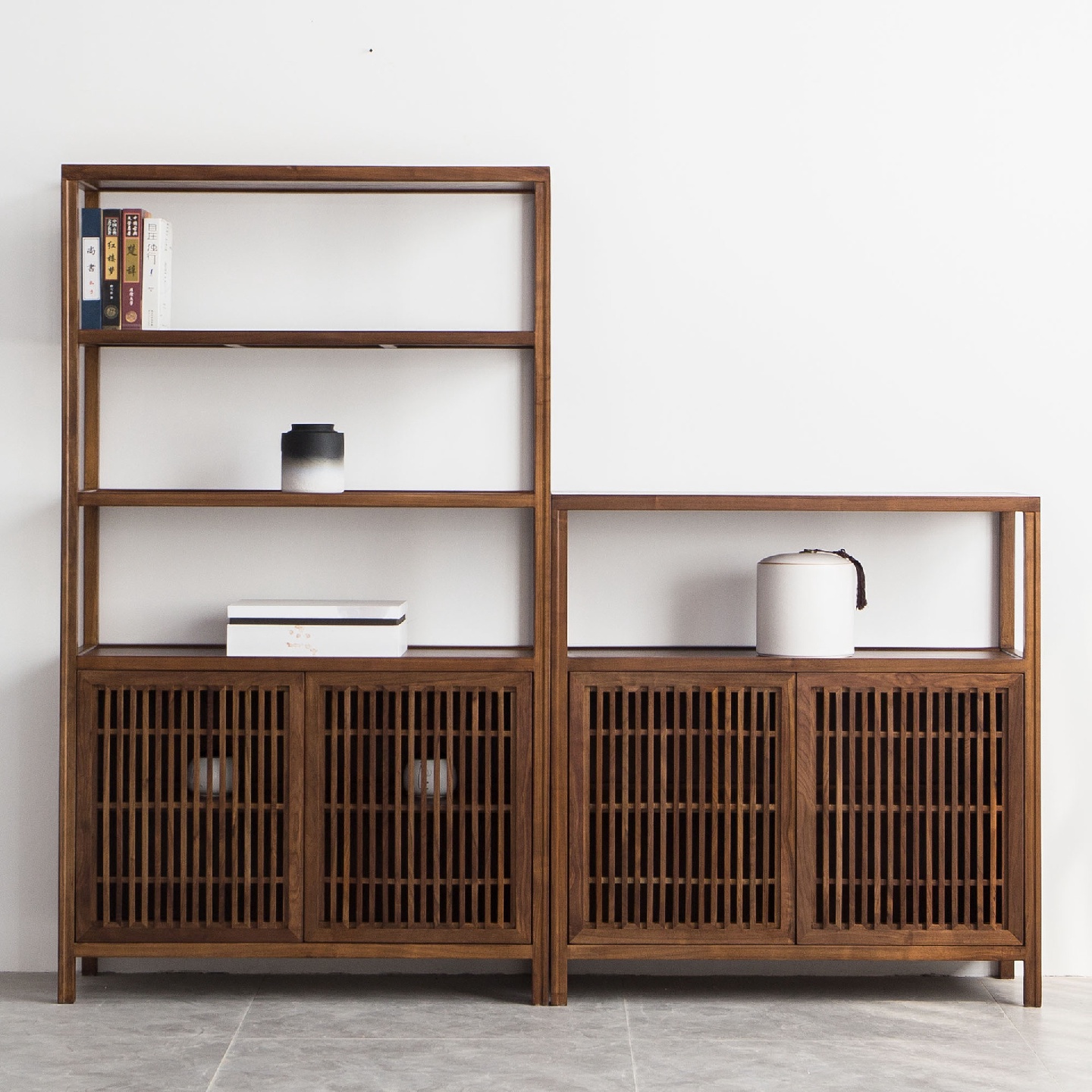 新中式实木博古架书柜书房矮柜展示柜茶架黑胡桃木置物架禅意家具