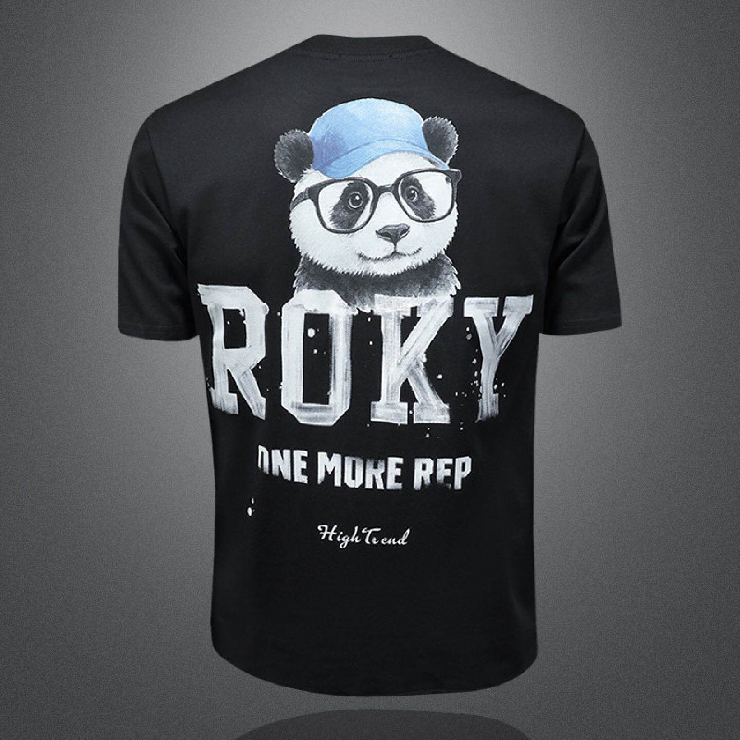 新款夏装男士短袖恤衫卡通熊猫字母印花圆领体恤棉衣服潮流潮男装