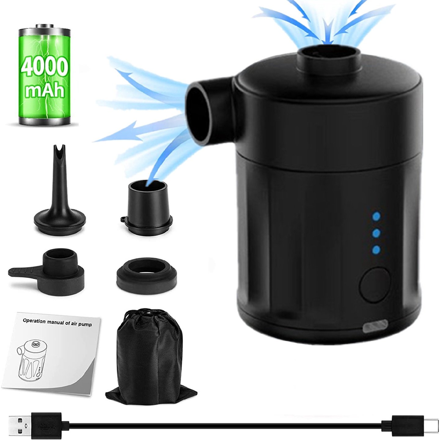 户外迷你便携式充气泵气垫床游泳圈打气筒家用无线电动充气抽气泵