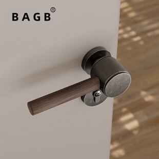 胡桃木门锁 BAGB室内卧室家用木门把手磁吸静音锁复古咖灰系列中式
