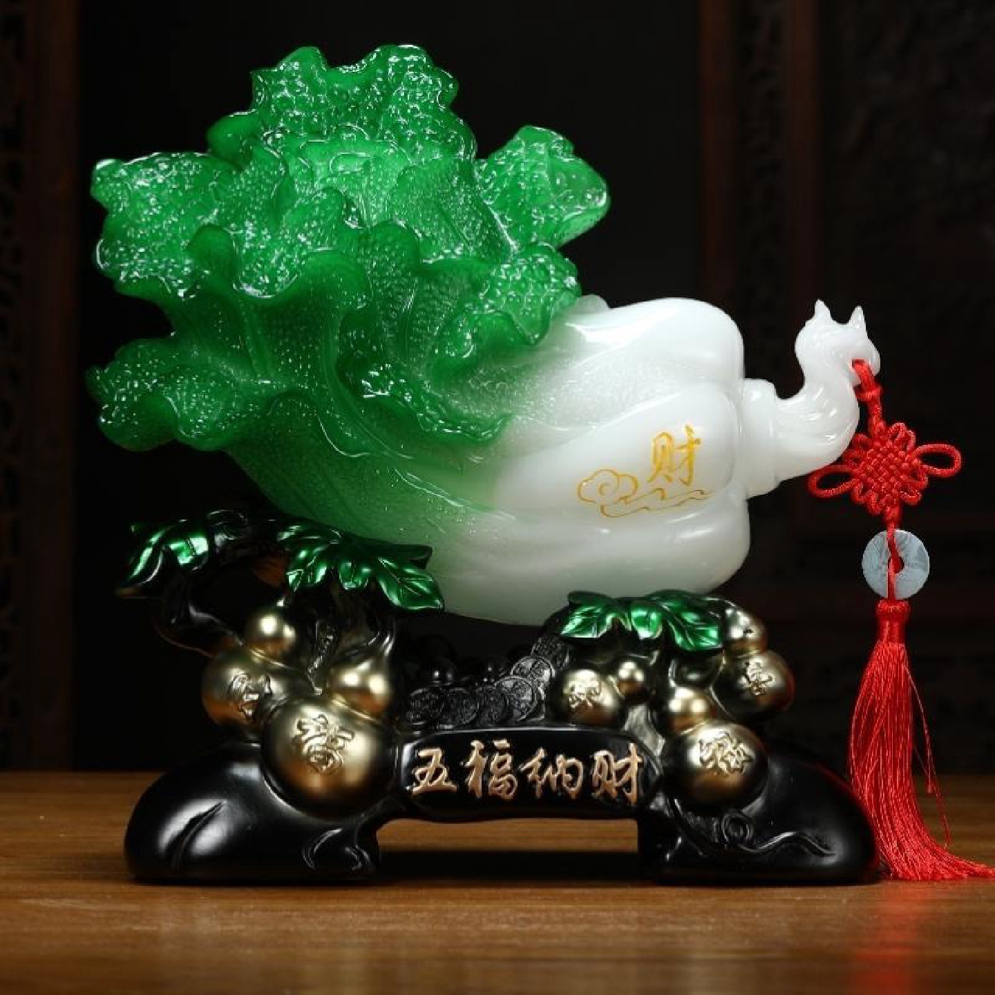 玉白菜百财摆件仿玉手工家居玄关装饰树脂工艺品公司新店开业