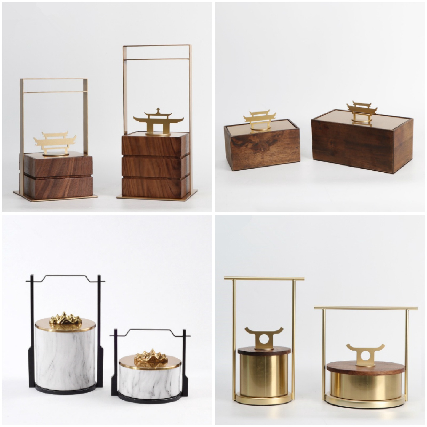 J6DA新中式金属提盒摆件样板房酒店售楼处客厅玄关博古架收纳软装