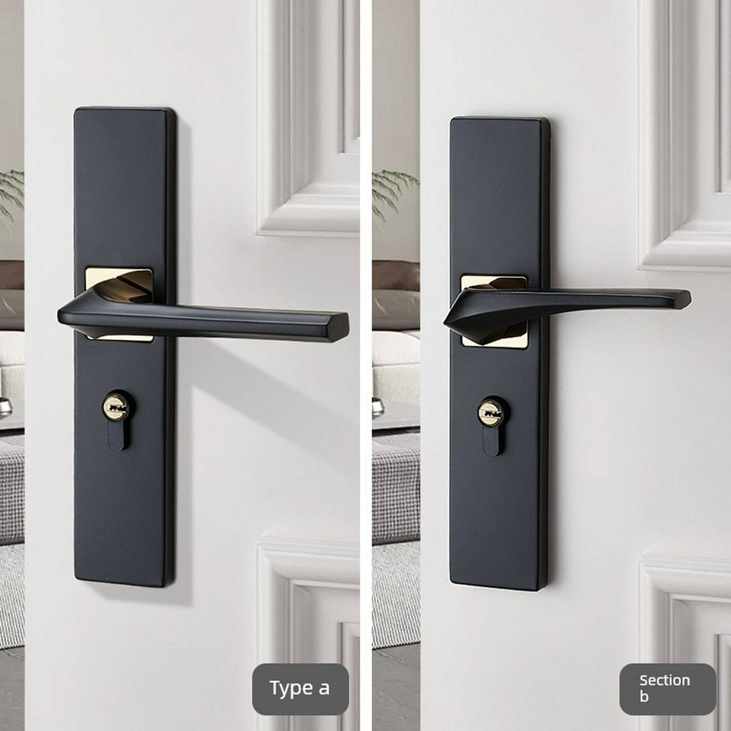 门锁家用万能卧室门黑锁木门静音老式门把手旧门更换锁