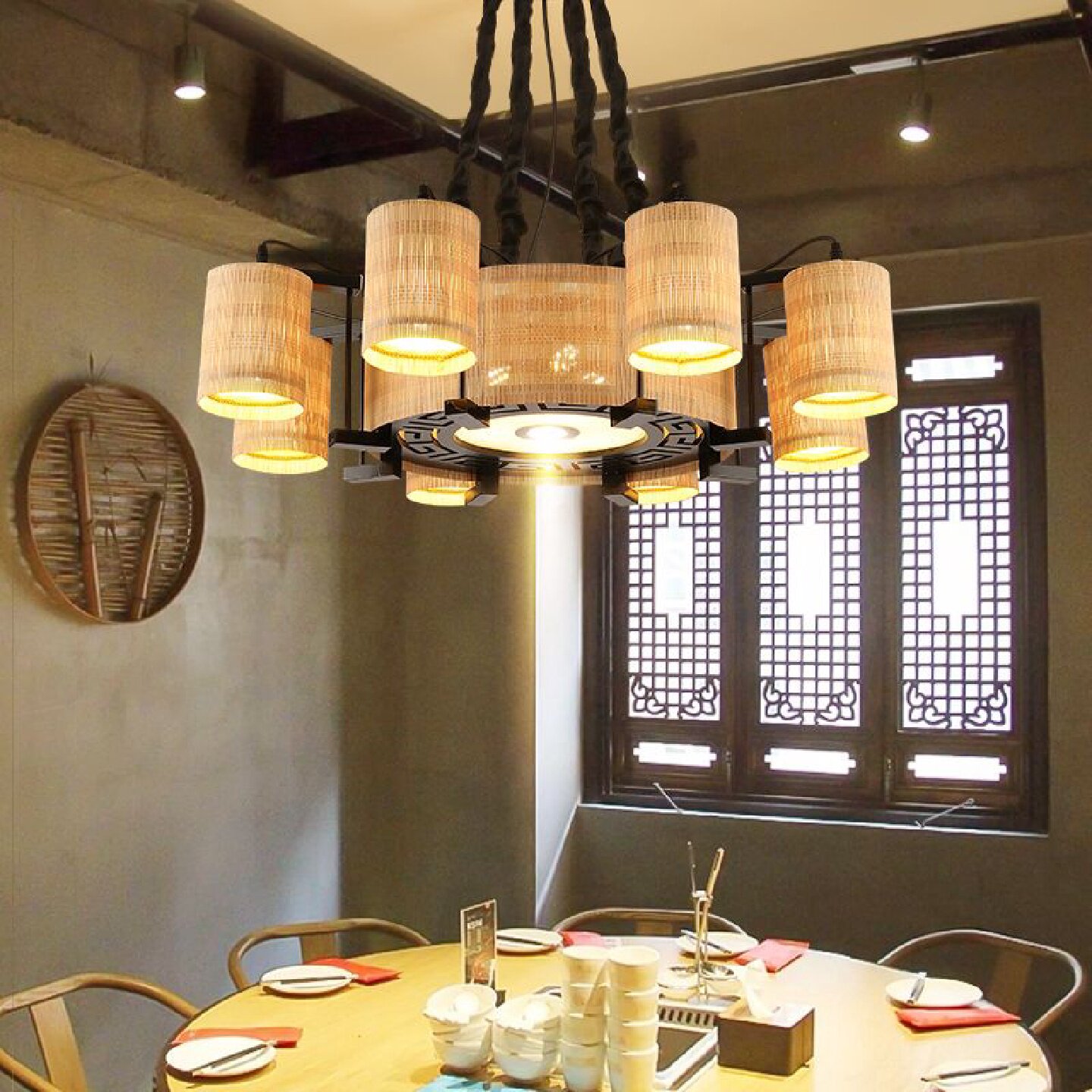 包厢吊灯新中式宴会竹编餐厅灯具射灯火锅店饭店茶楼国风古典餐饮