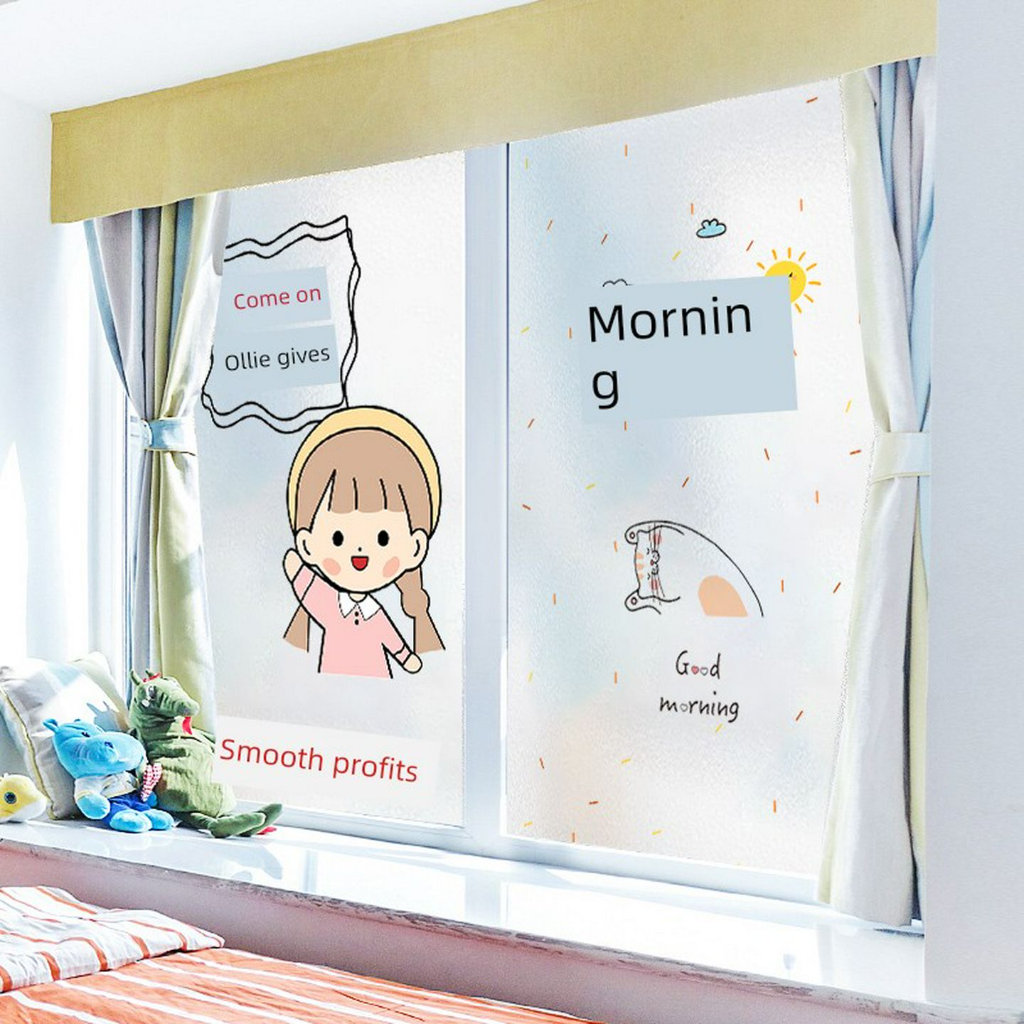 窗贴防光凸窗玻璃窗膜卡通女孩卧室门贴防窥膜透光不透明