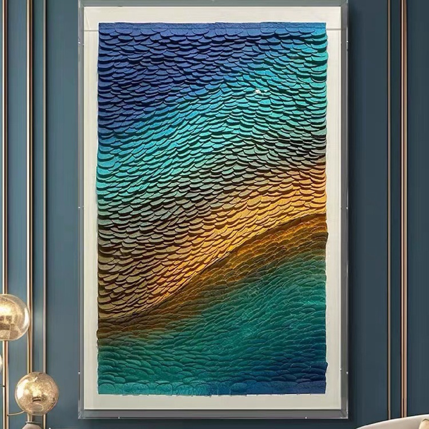 玄关装饰画轻奢客厅实物装置画楼梯间立体手工纸艺挂画亚克力盒子图片