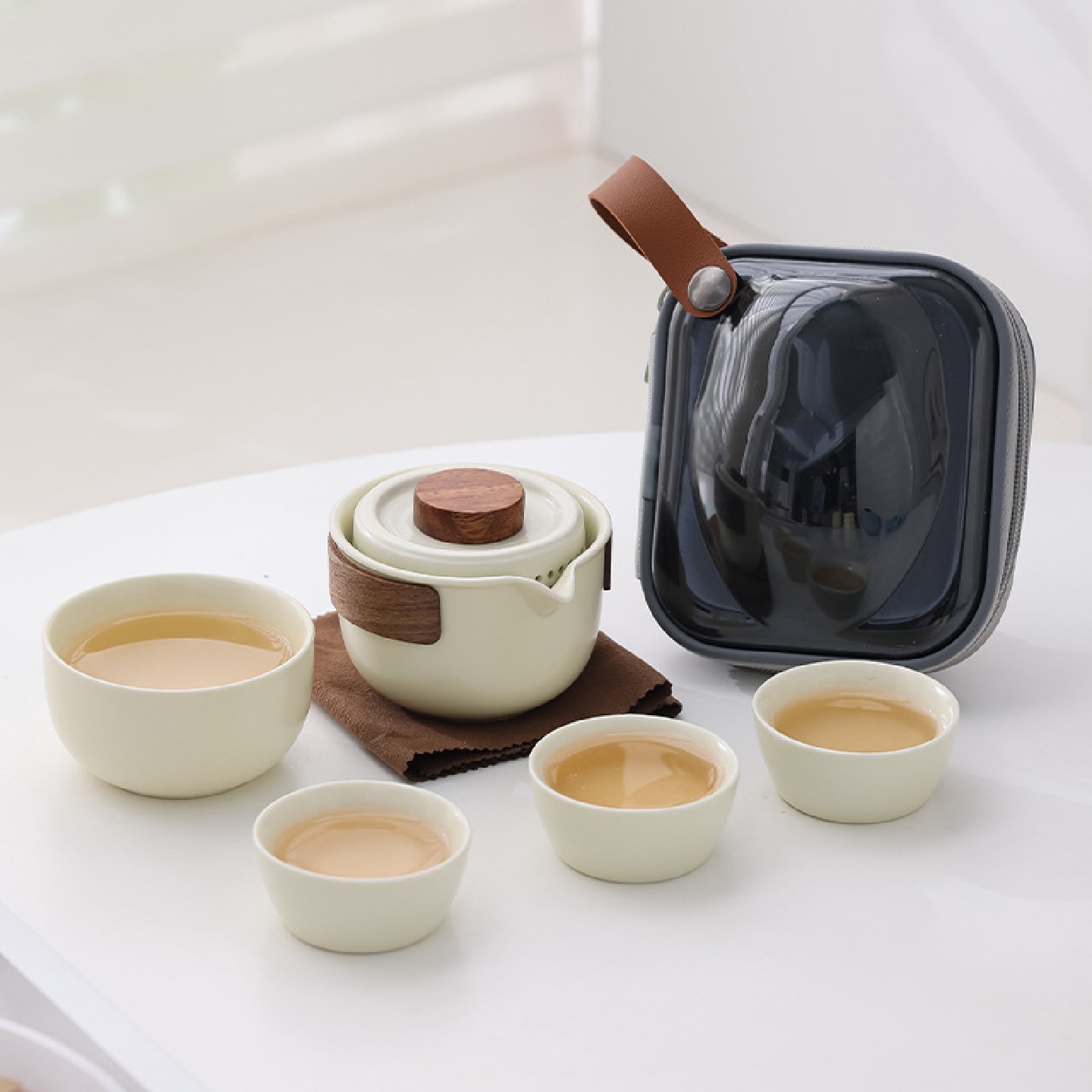 旅行茶具套装简约户外便携式陶瓷快客杯一壶四杯办公室功夫泡茶壶