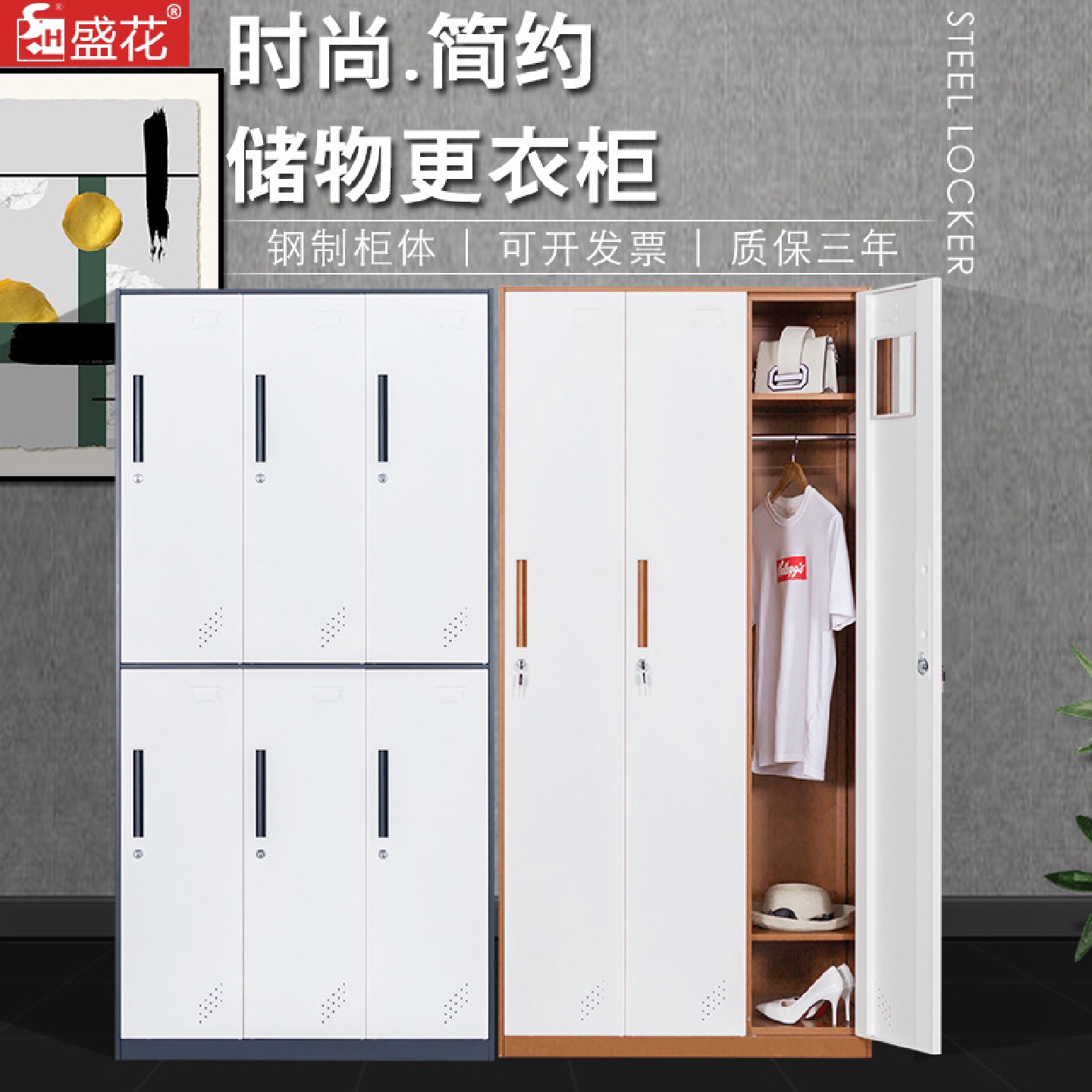 盛花SH钢制窄边拆装更衣柜多门存放柜健身房衣柜带锁