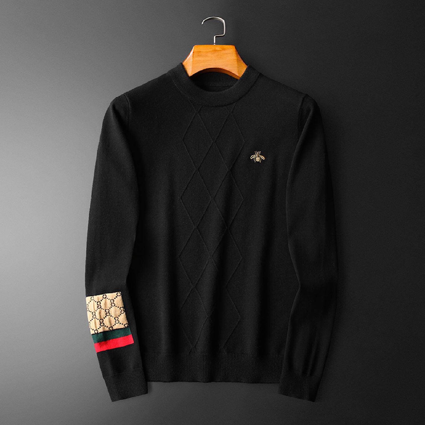 2026欧货潮牌刺绣针织衫毛衣男士修身百搭打底衫欧洲站高端圆领羊