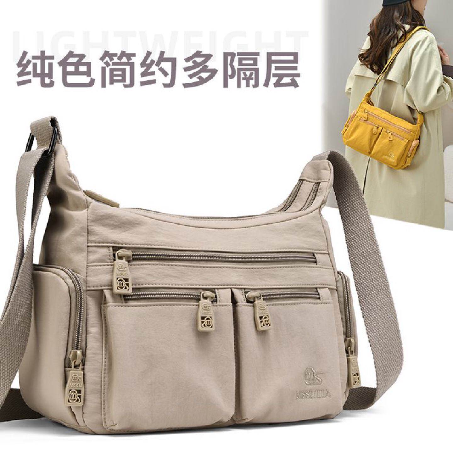 多口袋单肩斜挎包女士尼龙布多层大容量休闲百搭通勤帆布小包包