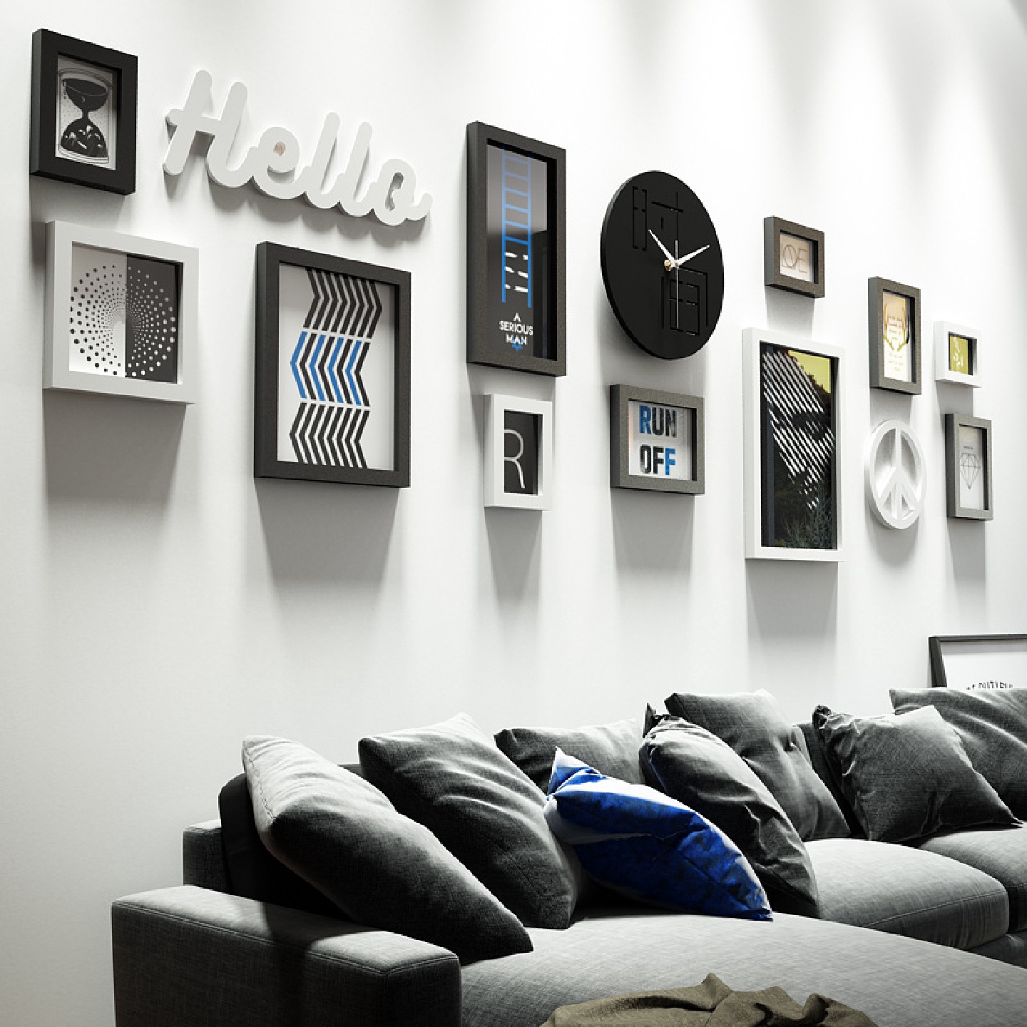 实木_6382包邮照片墙后现代风格装饰挂画北欧相框能换相片真钟表