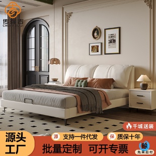 皮床 轻奢真皮悬浮床双人主卧大床1.8米现代简约婚床1.5m软包意式