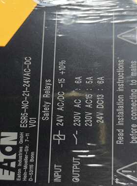 【议价】EATON安全继电器ESR5-NO-21-24VAC-DCV适用