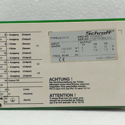 Schroff SEM315 13100070 Power Supply 100240V 1.2A 5060Hz New