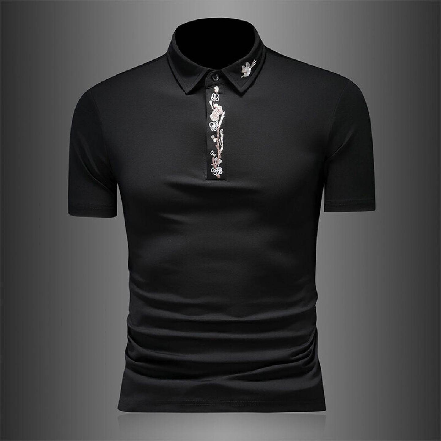 2026短袖衫男士年夏季新款潮牌时尚高端简约刺绣翻领恤上衣潮男