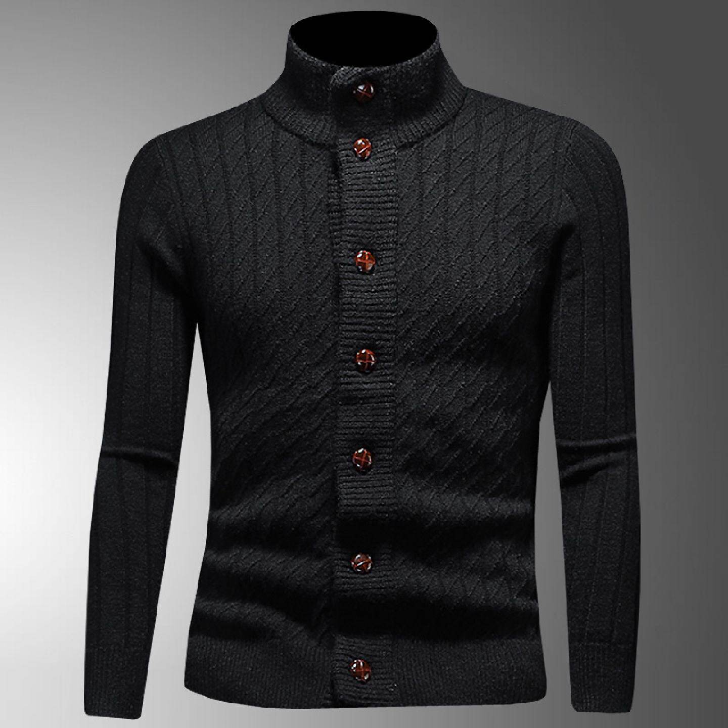 个性钮扣立领毛衣开衫男装秋冬加厚纯色百搭外套休闲针织衫男潮男