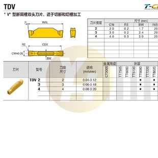 韓國(guó)特固克數(shù)控切槽刀片TDV2TT8020斷屑槽雙頭V型外圓加工