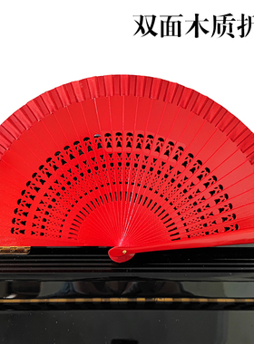 纯红色古风旗袍舞蹈扇模特走秀跳舞扇子折扇西班牙舞蹈双面扇