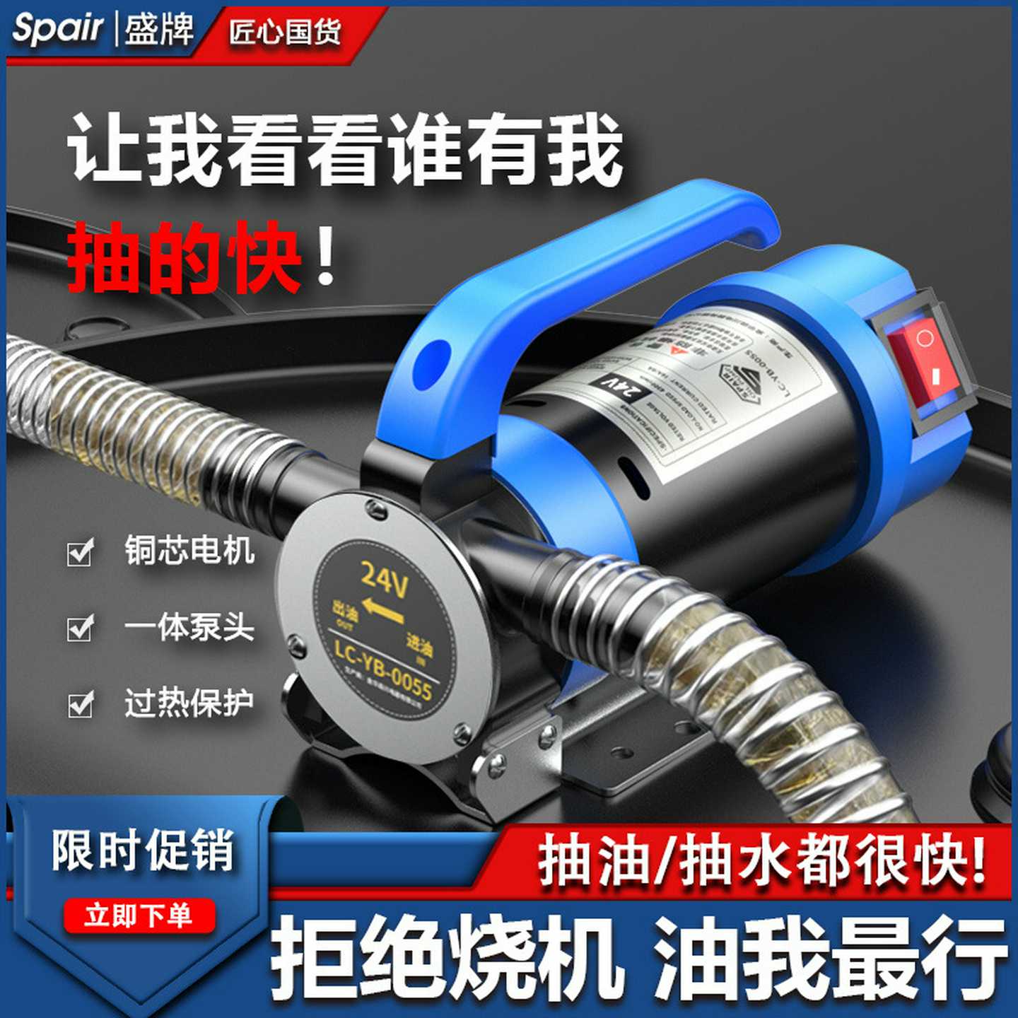 盛牌12V24V220V正反转电动抽油神器柴油泵小型抽油机加油机自吸泵