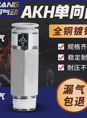 气动单向阀接头机械手止回阀AKH06B08B10B12BB10-01S020304M5