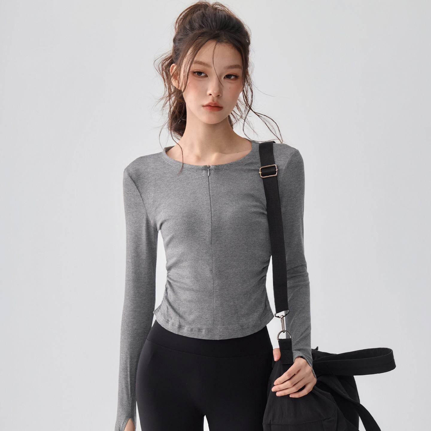 半拉链瑜伽服上衣女健身运动训练长袖修身显瘦普拉提套装2026新款