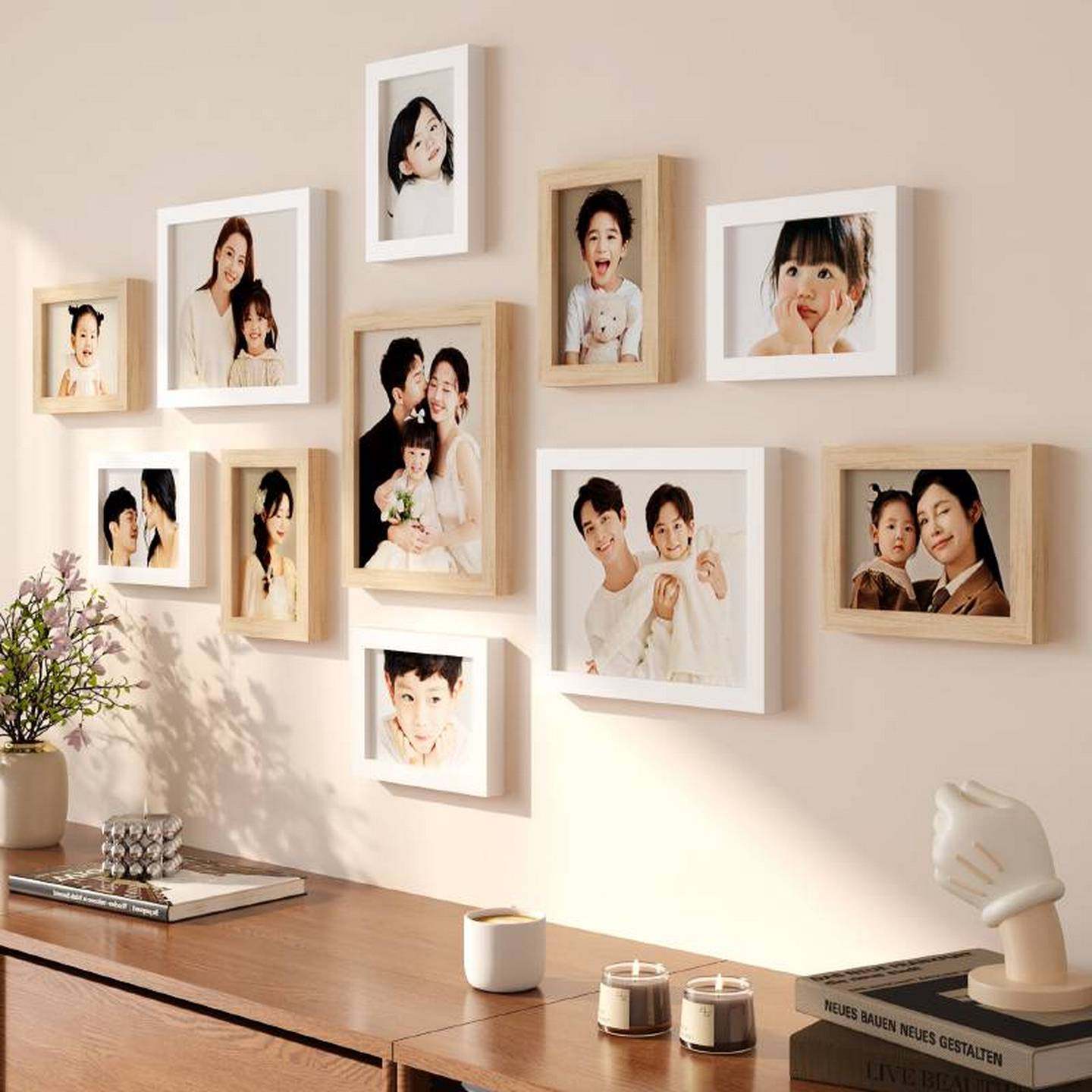 实木创意照片墙高级感客厅组合相框相册墙玄关背景墙面装饰相片墙