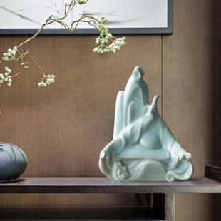 陶瓷摆件雕塑装 高山流水现代新中式 饰品客厅玄关雕塑工艺品大摆设