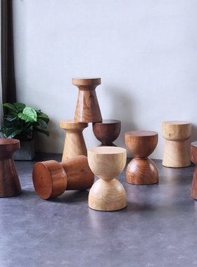 茶几简约实木凳子原木木墩子创意角几根雕圆凳子边几民宿摆件树桩