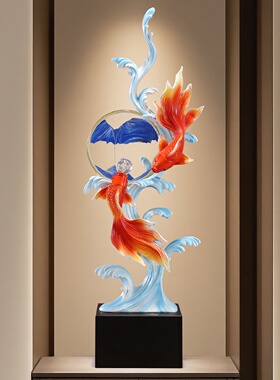 入户玄关锦锂鱼风生水起流沙画摆件高端大气上档次乔迁开业装饰品