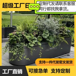 户外不锈钢花箱组合铁艺花架外摆围栏广场花坛售楼部地产绿植花槽