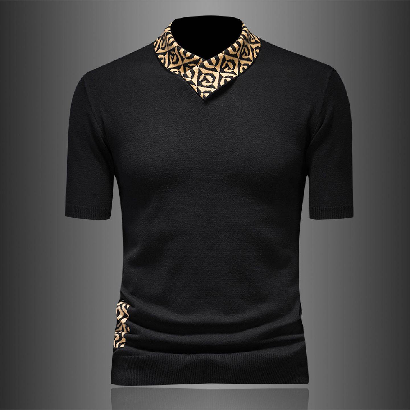 欧洲站短袖毛衣男士秋冬季新款休闲修身领针织打底羊毛衫潮潮男装
